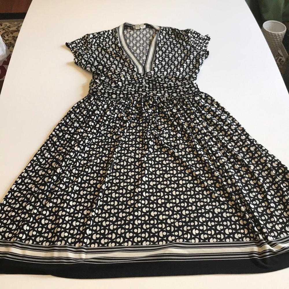 Black and white flowing dress with empire waist